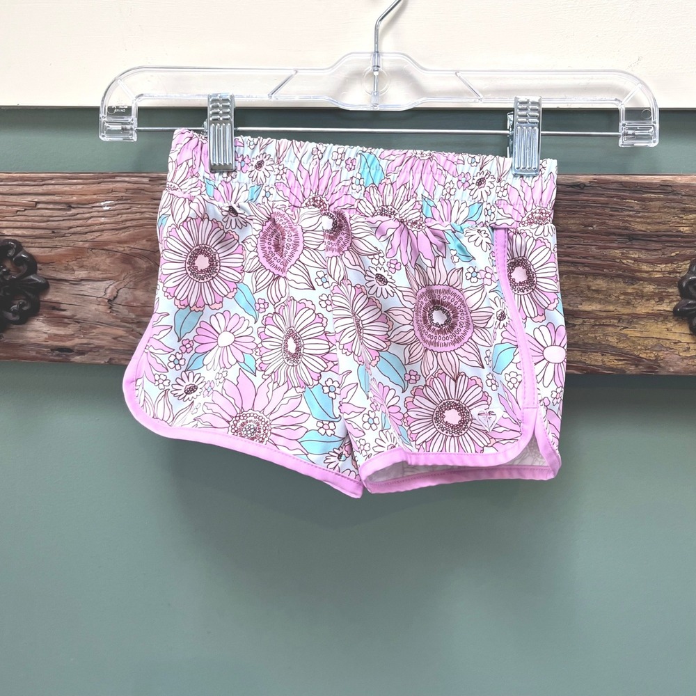 Roxy Girl Pink Teal Floral Dolphin Athletic‎ Shorts Toddler Size 4T Summer Surf